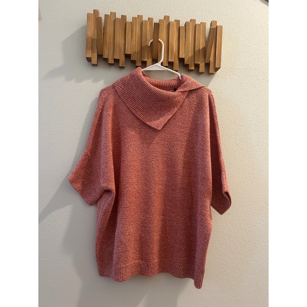 Cabi Cozy Cowl Neck Sweater Coral Marl Short Sleeve Pullover XS